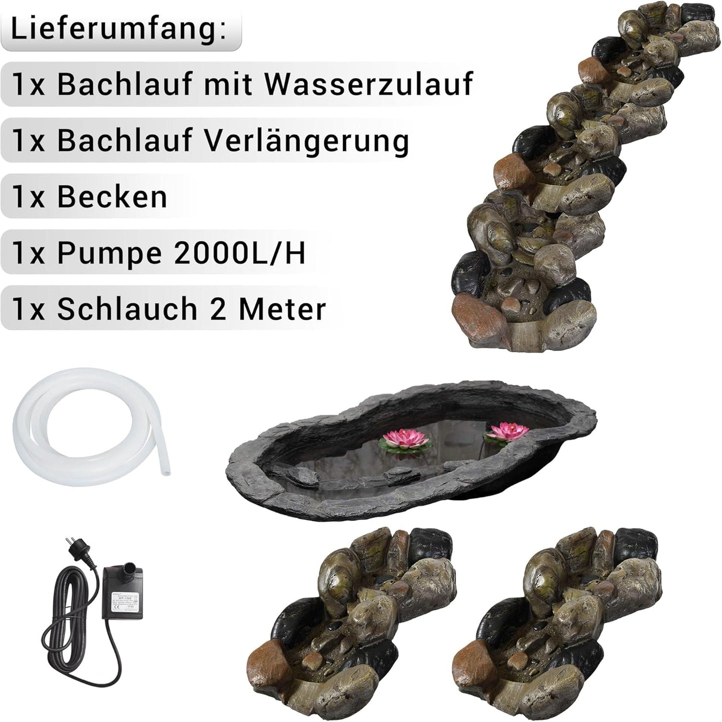 Bachlauf-Set mit Becken und Pumpe, Donau Set