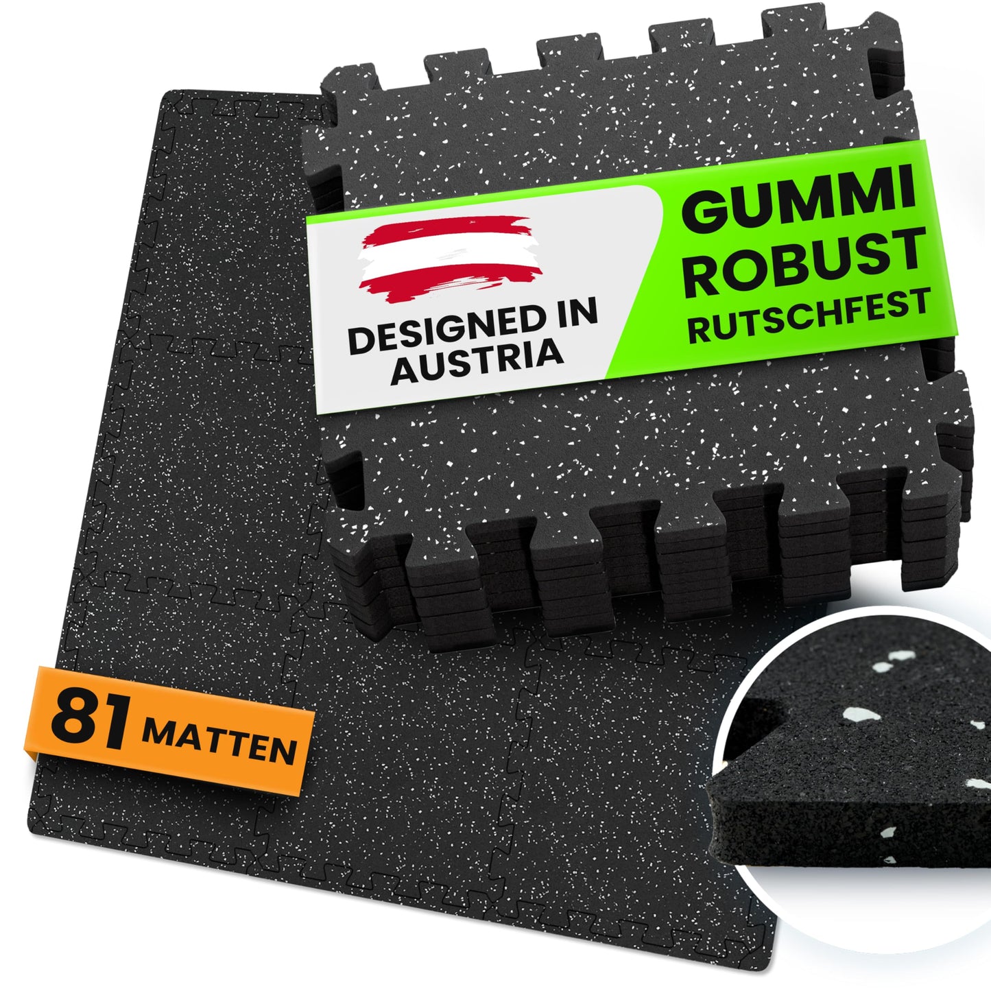 Bodenschutz-Puzzlematte-Set (81 Stück, 7,59 m²), Rubber | 81 Matten | 7,59 M² 30L x 30B x 0.6D cm