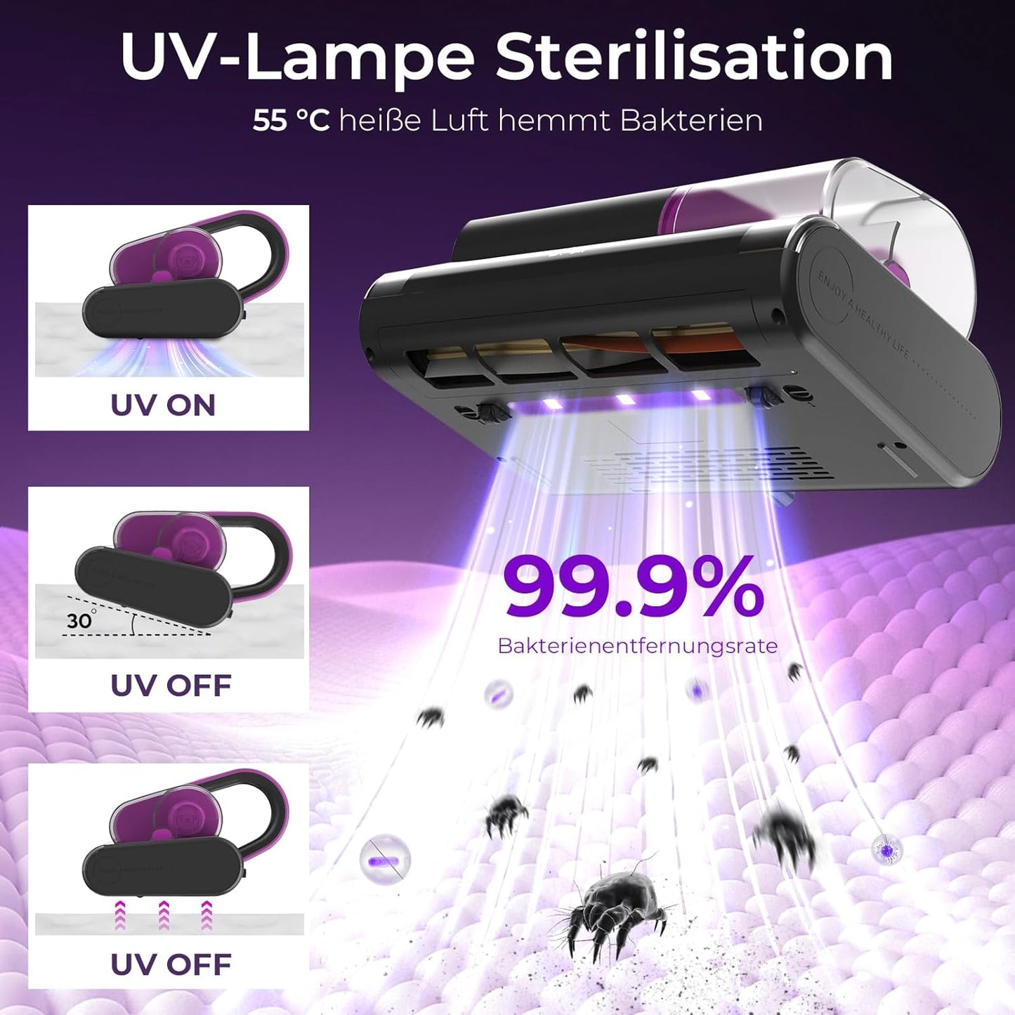 Milbensauger mit UV-C Licht und 15kpa Saugkraft