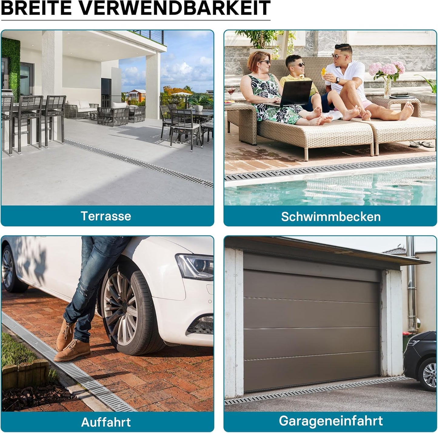 Entwässerungsrinne mit Abdeckrost, Verzinkt 1m, 1,5 t