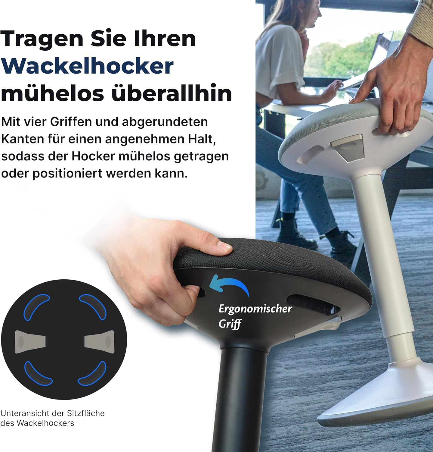 Ergonomischer Bürohocker mit Schwingeffekt, 55-80 cm Matte Black
