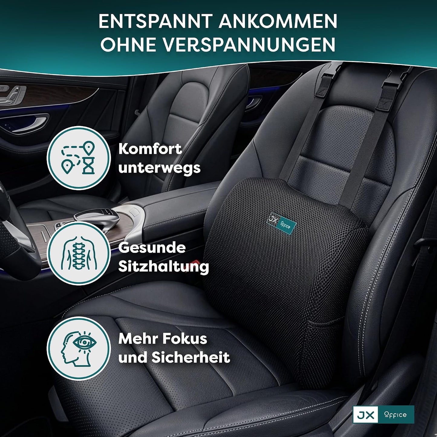 Ergonomische Lordosenstütze aus Memory Foam, Schwarz Auto Version