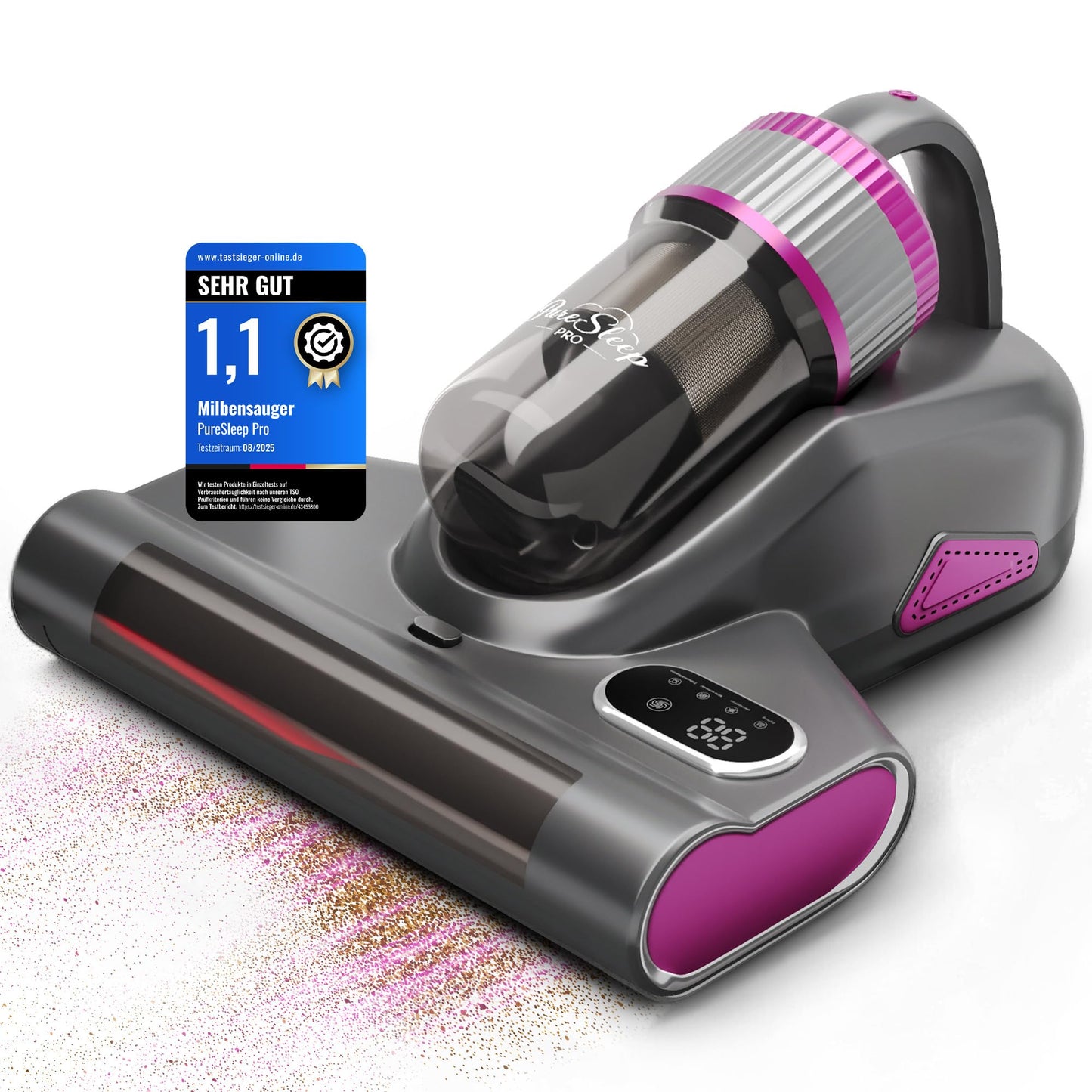 Kabelloser Milbensauger mit UV-Licht und Warmluft, Grausd