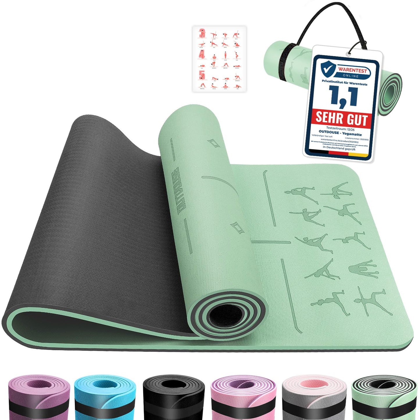 Yoga- und Gymnastikmatte, grün und schwarz 183 cm x 61 cm x 1 cm