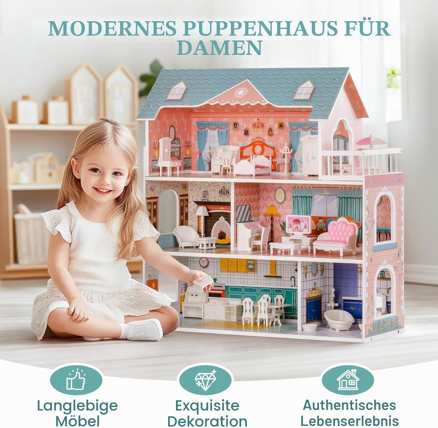 Puppenhaus mit Möbeln und Zubehör
