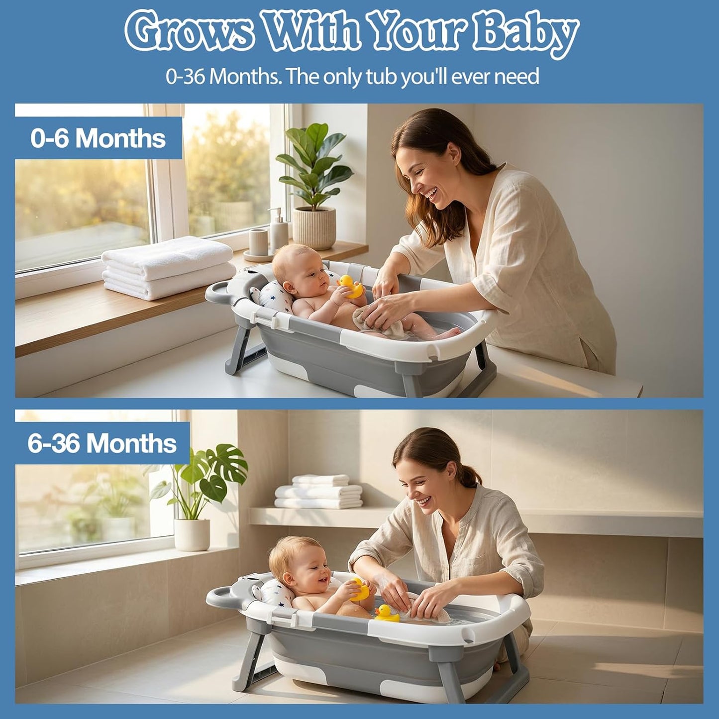 Faltbare Babybadewanne mit Thermometer & Badekissen