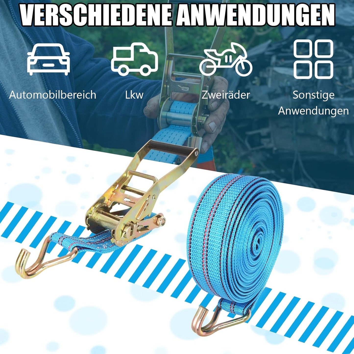 Ratschengurte mit Haken 2 Stück, 10m, hohe Sichtbarkeit