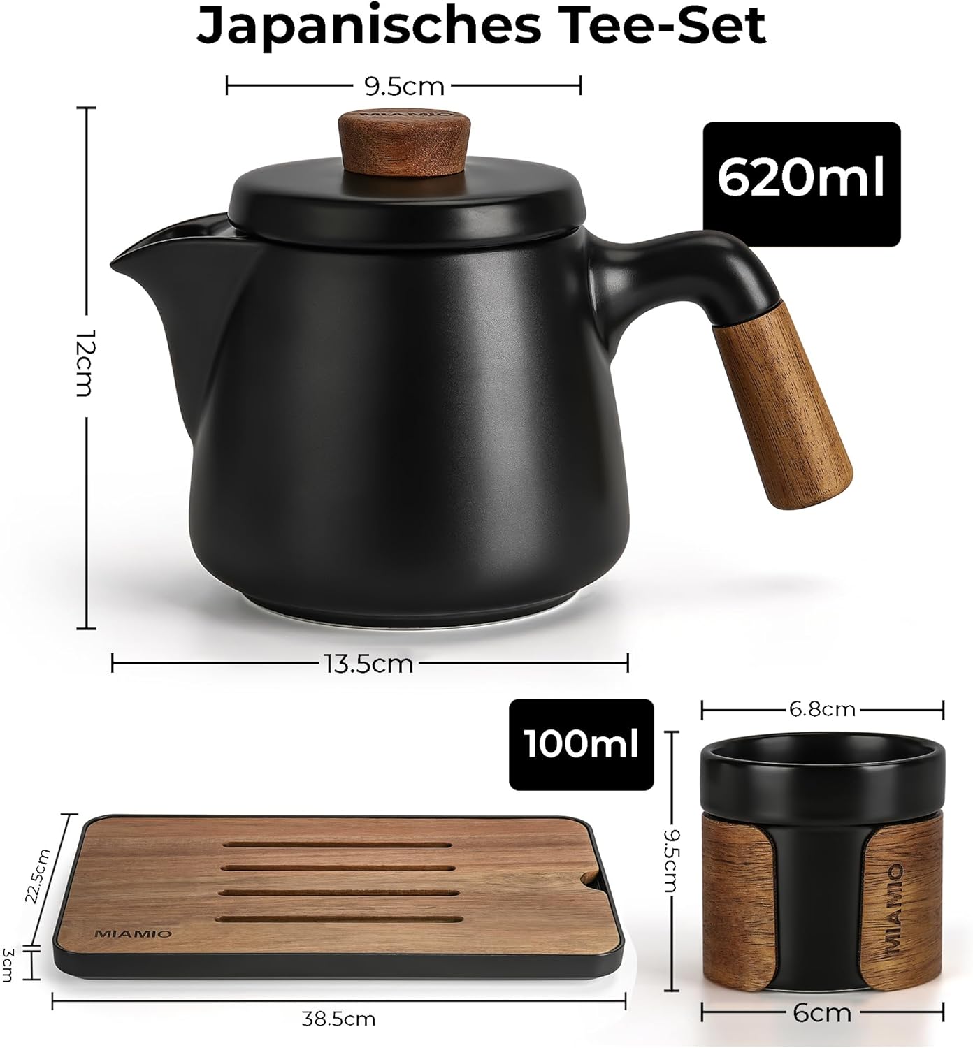 Japanisches Tee-Set mit Teekanne und Teesieb, Schwarz