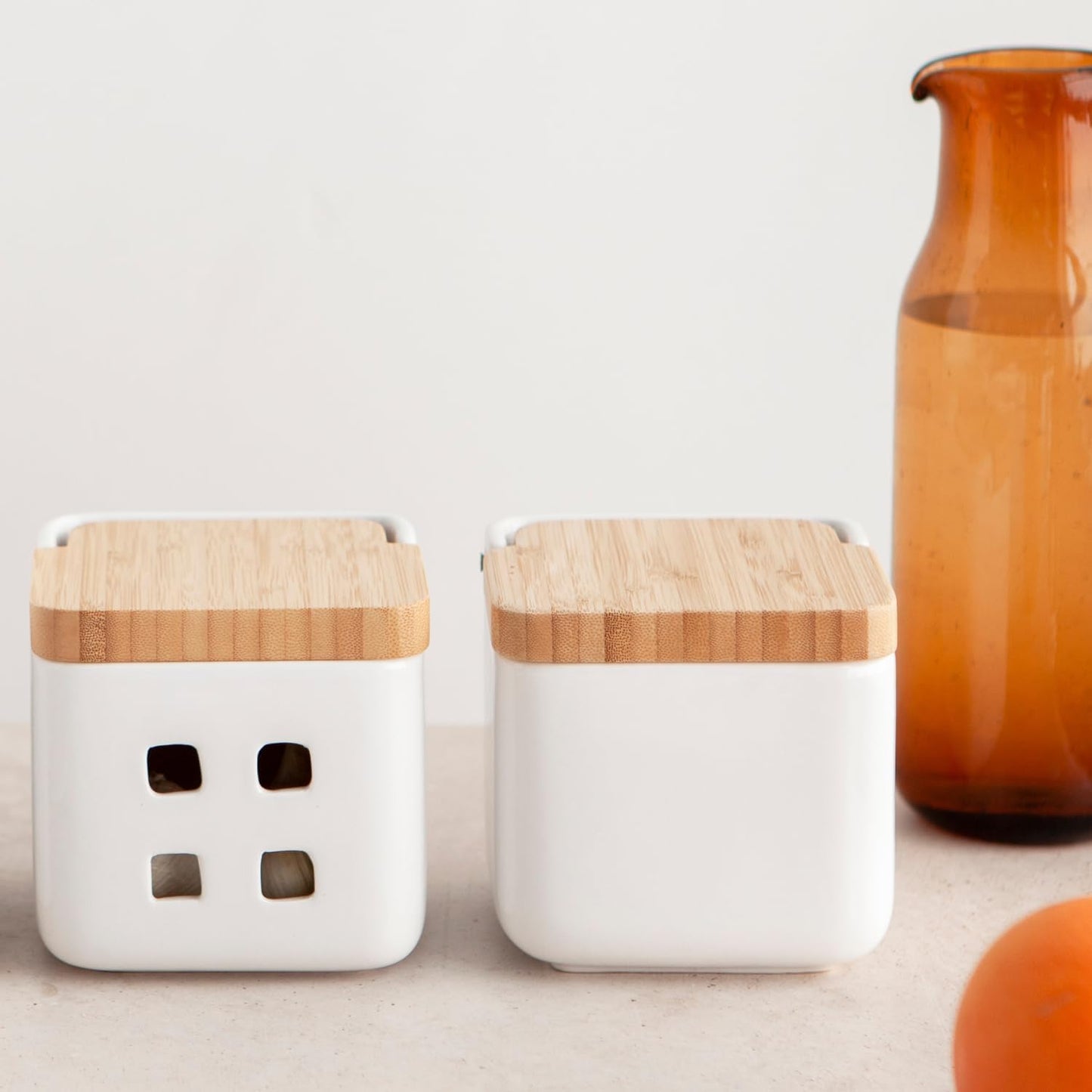 Salz- und Knoblauchdose, Set 2 Weiss