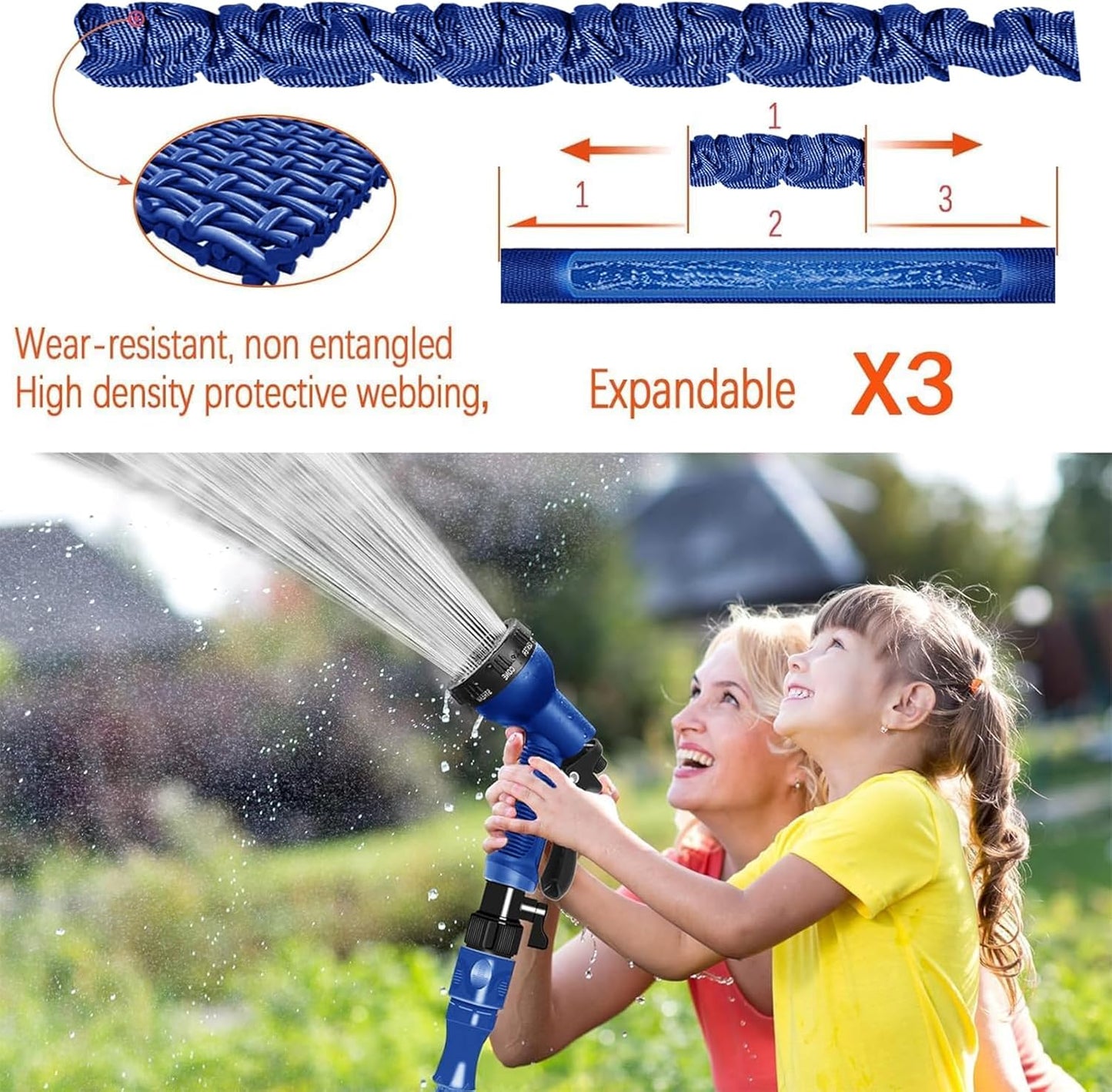 Flexibler Gartenschlauch mit 7 Funktionen, Blau-100ft