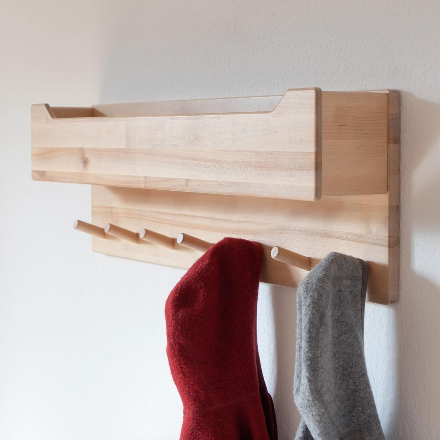 Kindergarderobe mit 7 Haken, Groß (ohne Sichtfenster) Natur Lackiert