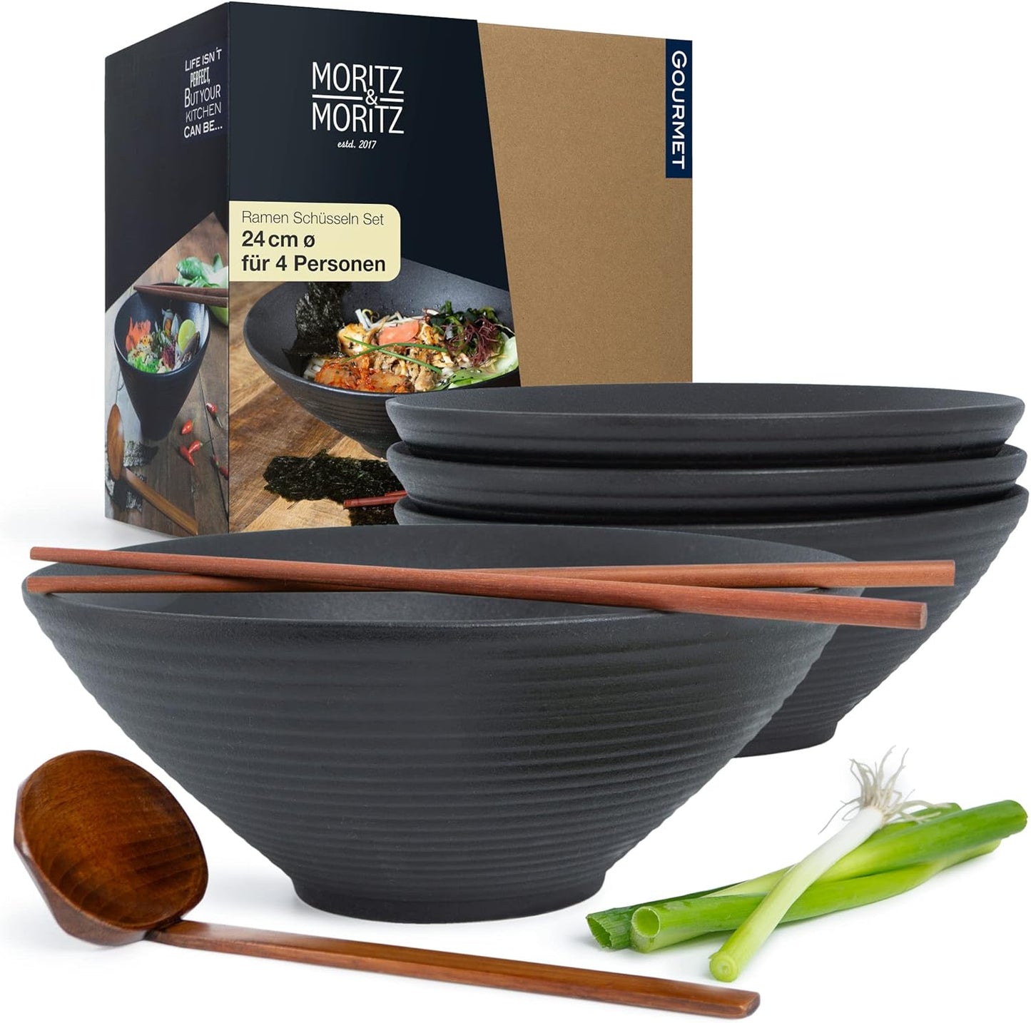 4er-Set Ramen Schüssel, 4x Schale Schwarz