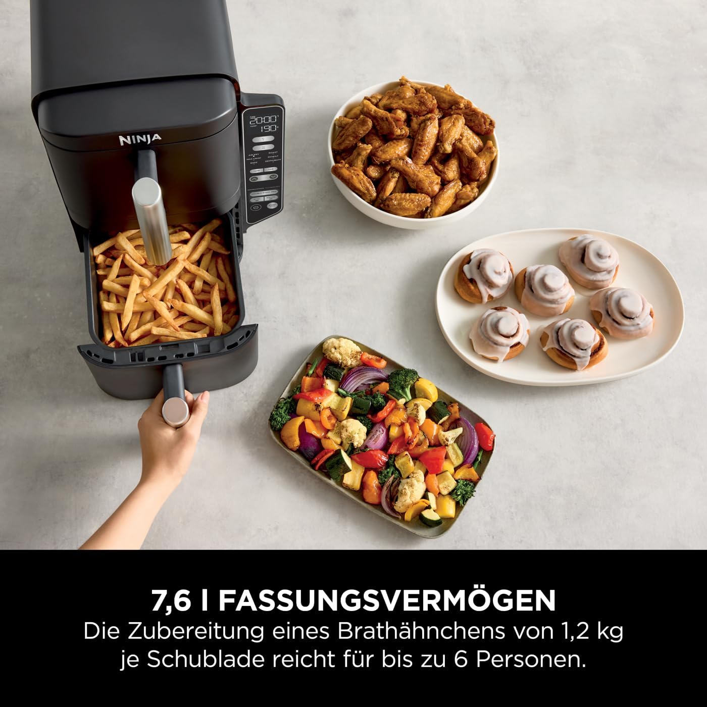 Double Stack Heissluftfritteuse, 7.6L Gestapelte Doppelschublade Grau
