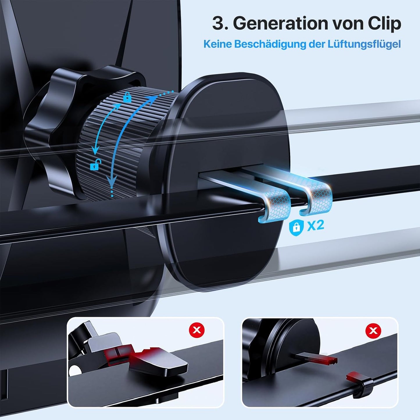 Handyhalterung Auto 360°, Saugnapf & Lüftung