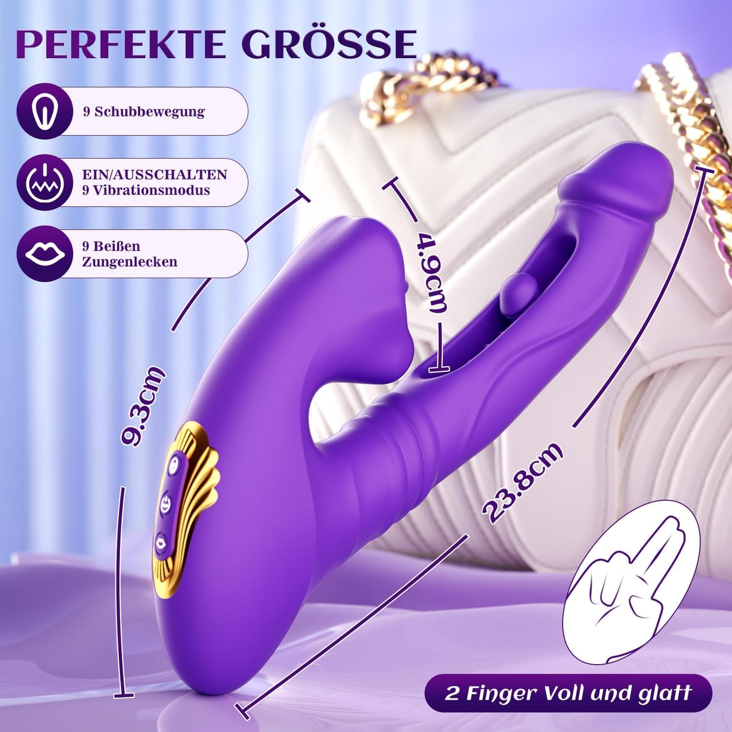 Vibrations-Dildo mit Stoss- und Leckfunktion, Lila