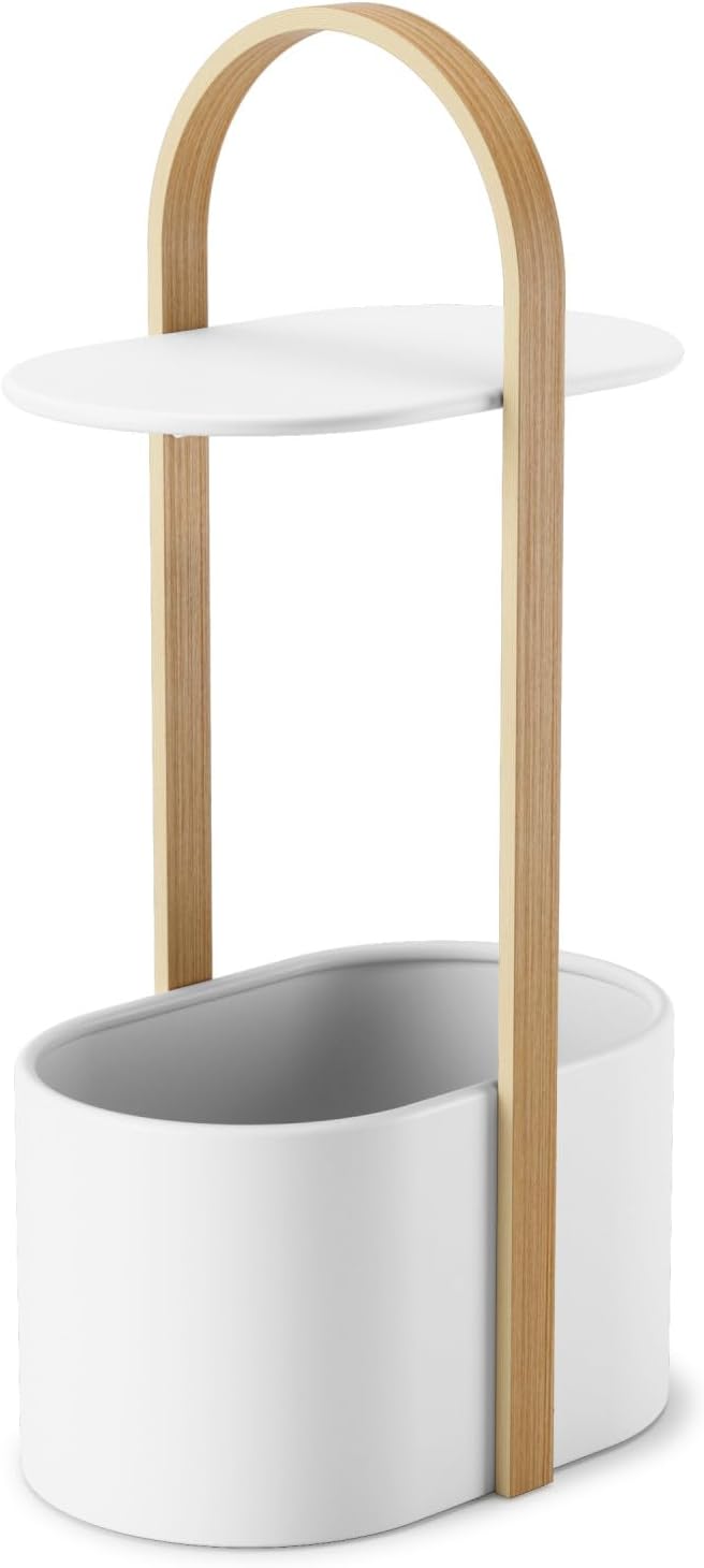 Beistelltisch - Bellwood, Weiss / Natur, Beistelltisch mit Staufläche