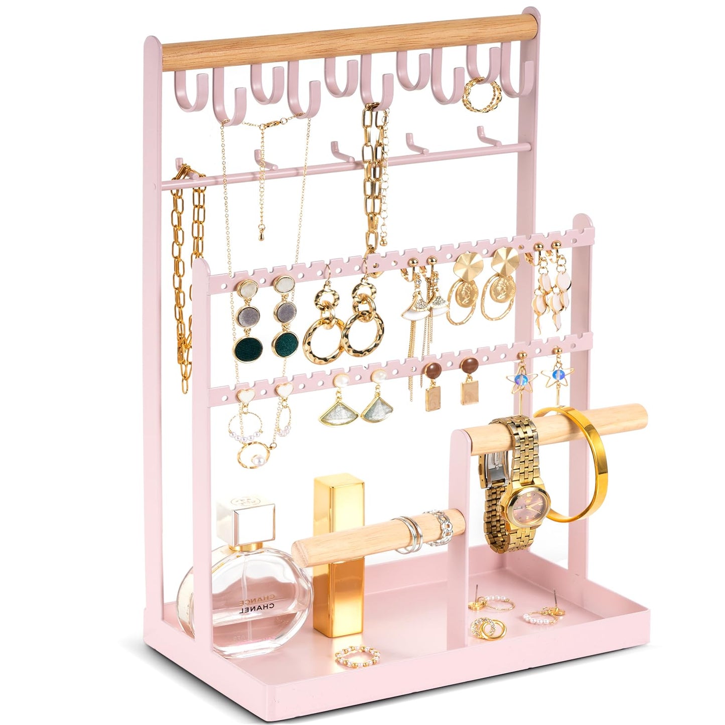 Schmuckständer mit 15 Haken & 40 Löchern, Rosa