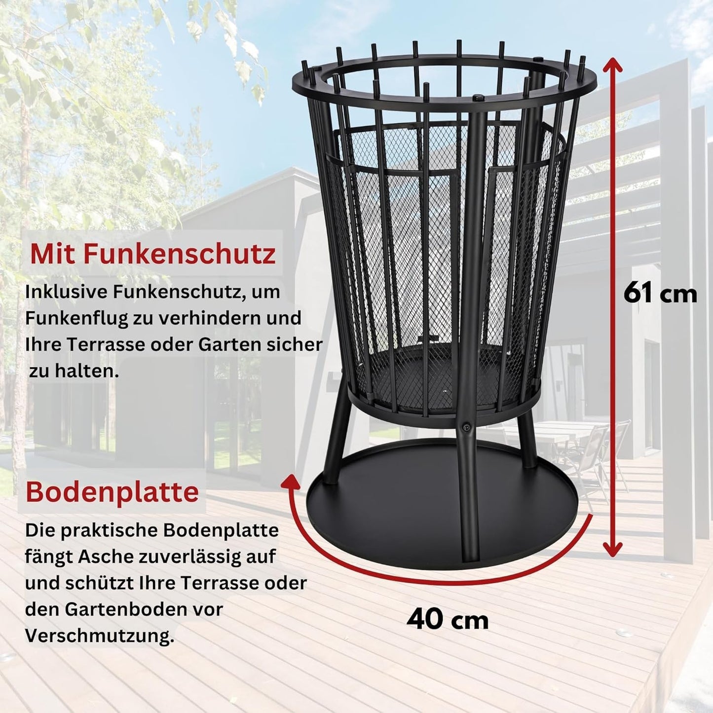Feuerschale mit Funkenschutz & Bodenplatte
