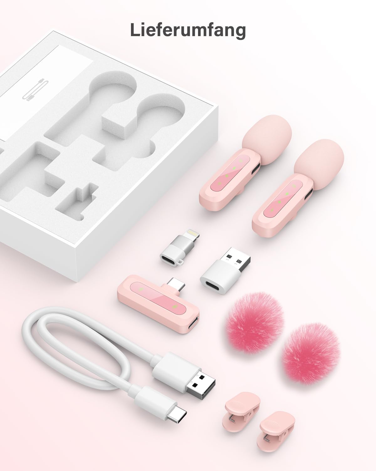 Kabelloses Lavalier-Mikrofon für Mobilgeräte, Rosa