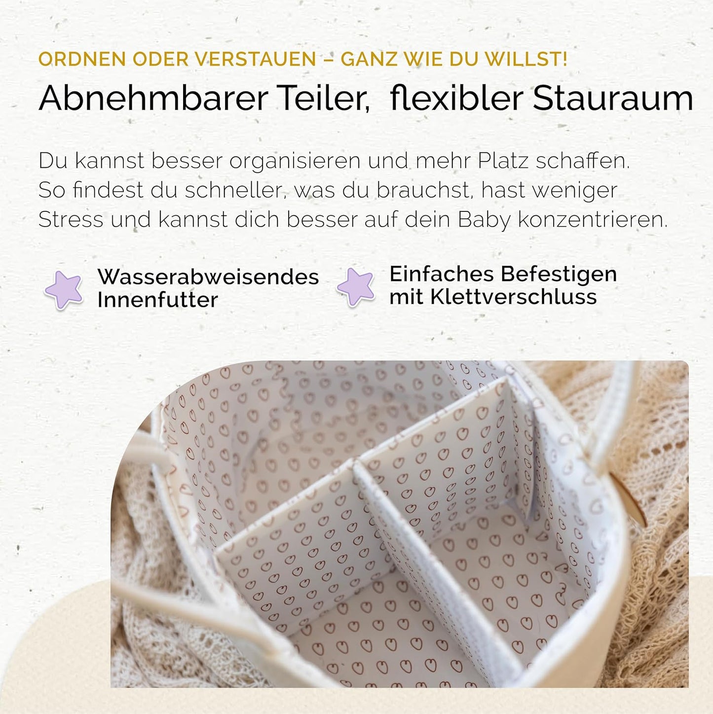 Wickeltisch Organizer mit herausnehmbaren Fächern, Weiß Beige