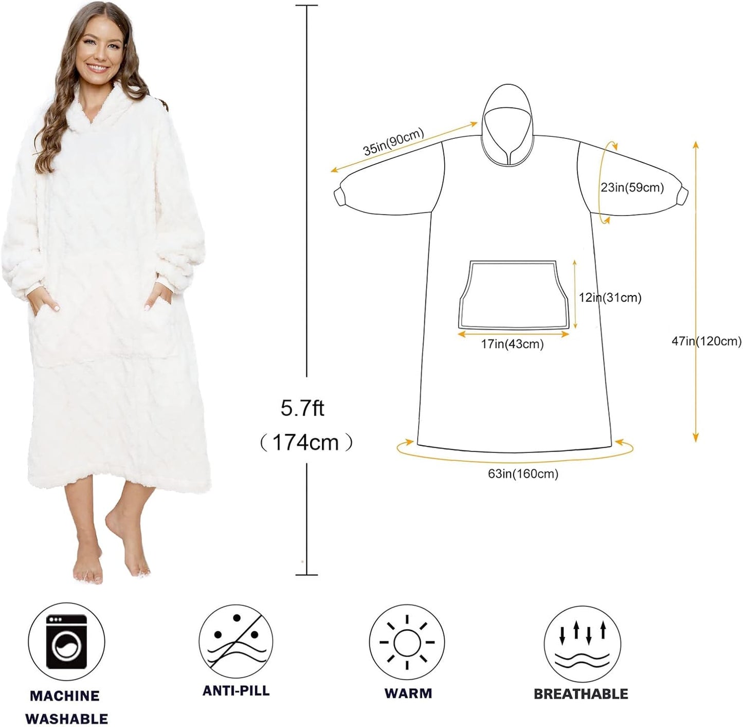 Sherpa-Decke mit Kapuze, Einheitsgröße Jacquard Milchweißer