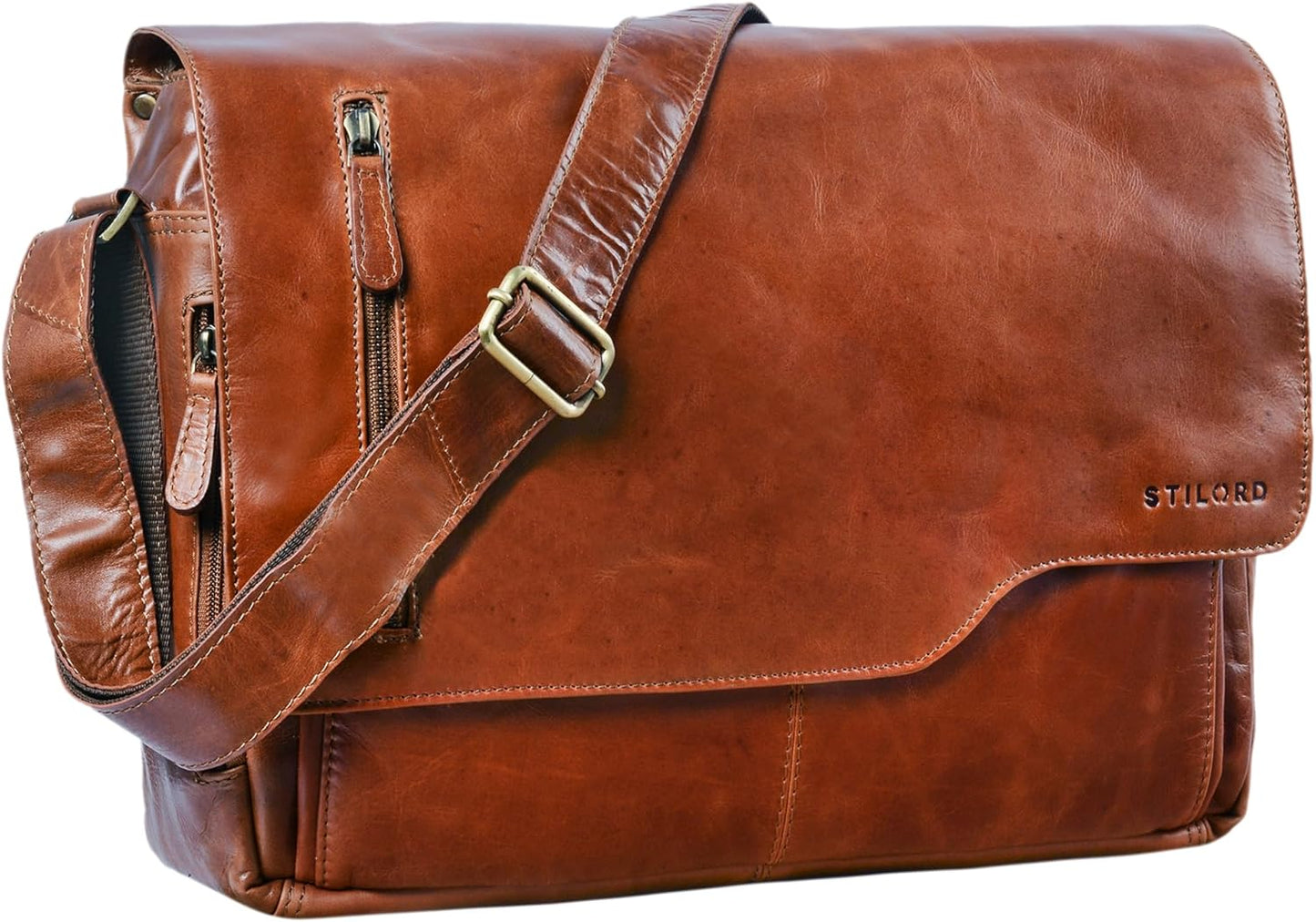 Marlon - Herren Ledertasche, Cognac - Glänzend