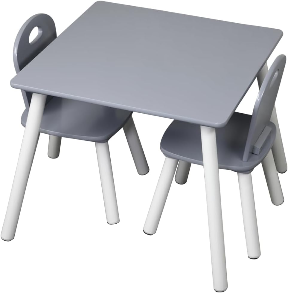 Kindertisch mit 2 Stühlen, Weiss, Grau