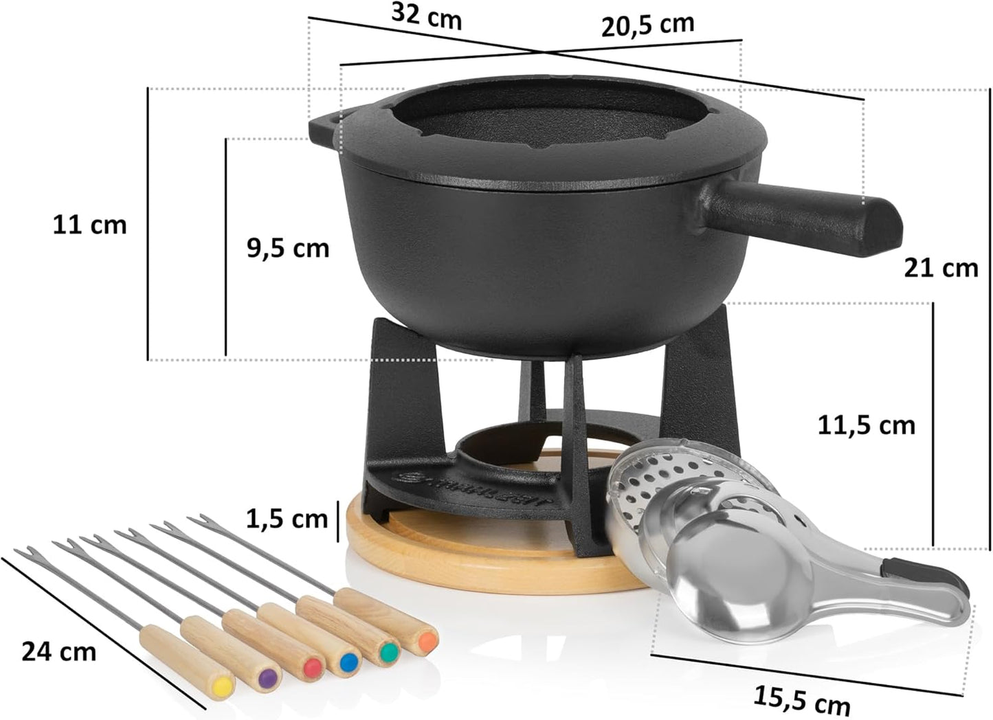 13-teiliges Fondue-Set für 6 Personen, Schwarz / Preseasoned
