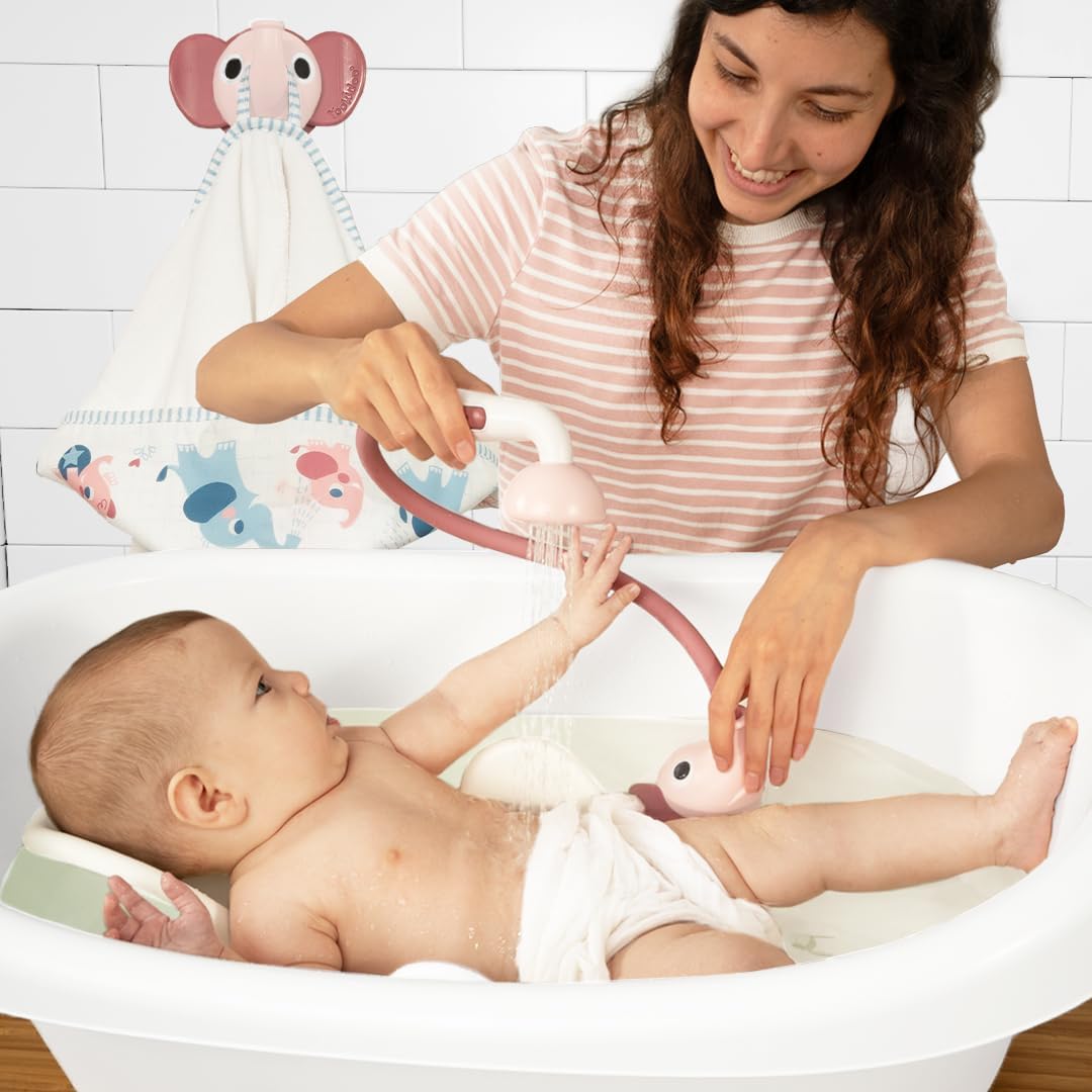 Duschkopf für Baby-Badewanne mit Elefanten-Wasserpumpe, Zartrosa