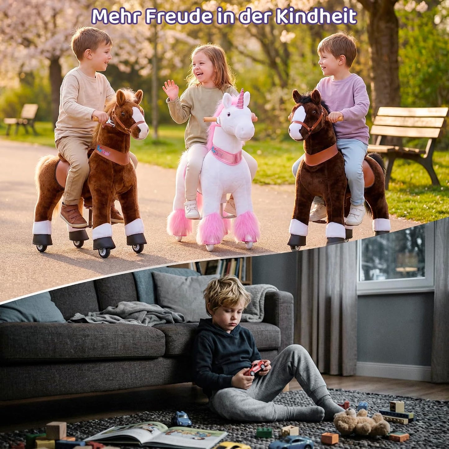 Schaukelpferd Chocolate auf Rollen mit Handbremse & Klang, Schokolade Grösse 4 für Alter 4-7