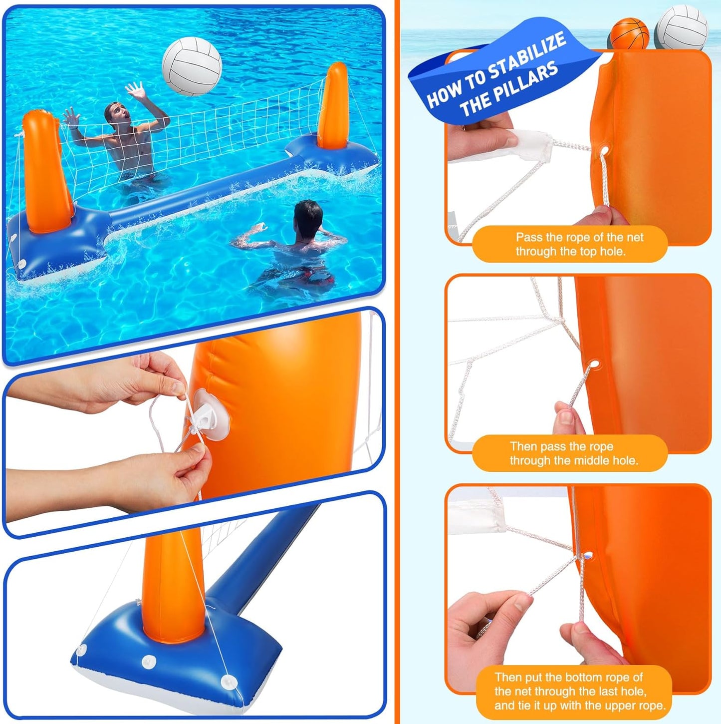 Aufblasbares Pool-Volleyball-Set mit Basketballkorb