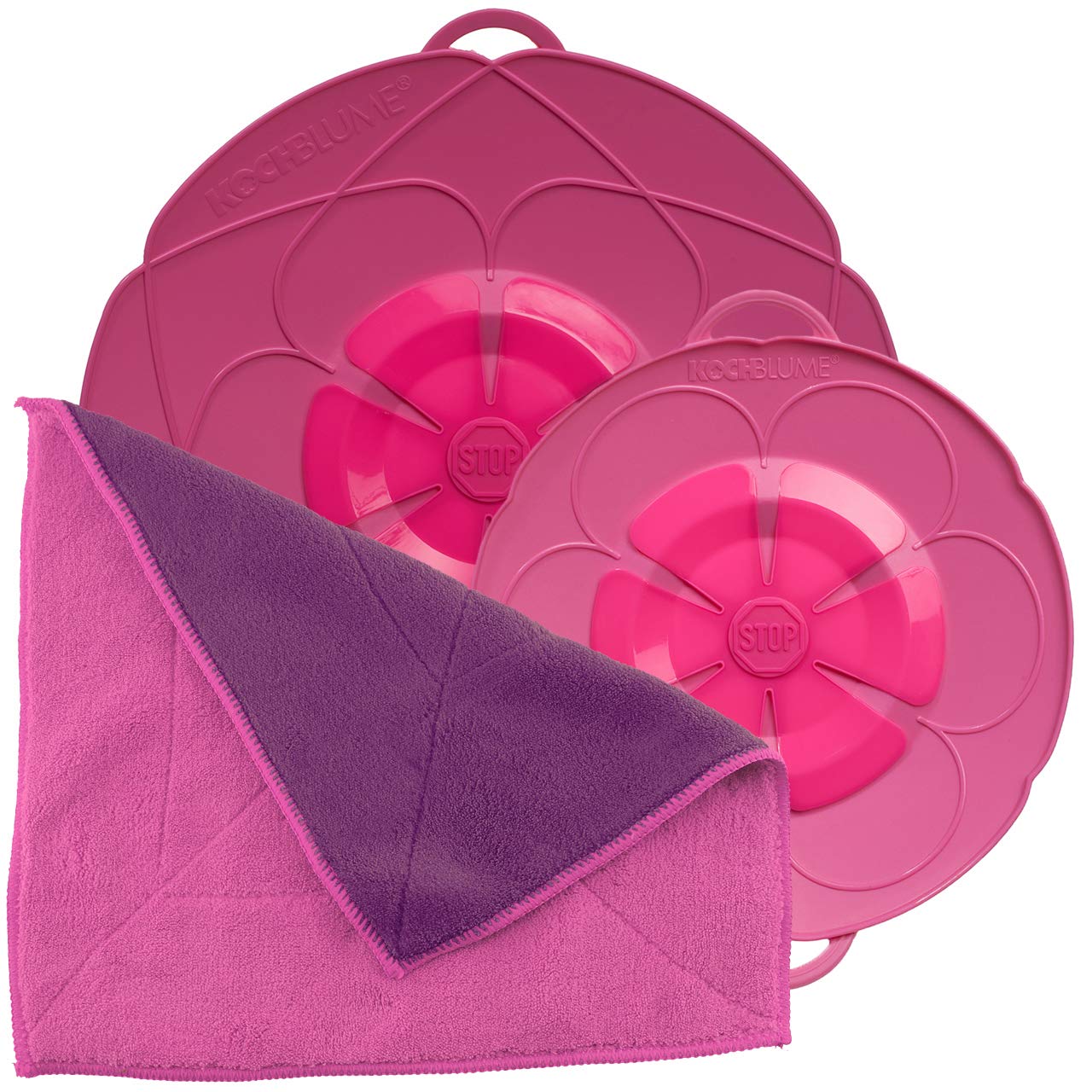 Überkochschutz-Set für Töpfe inkl. Microfasertuch, Pink