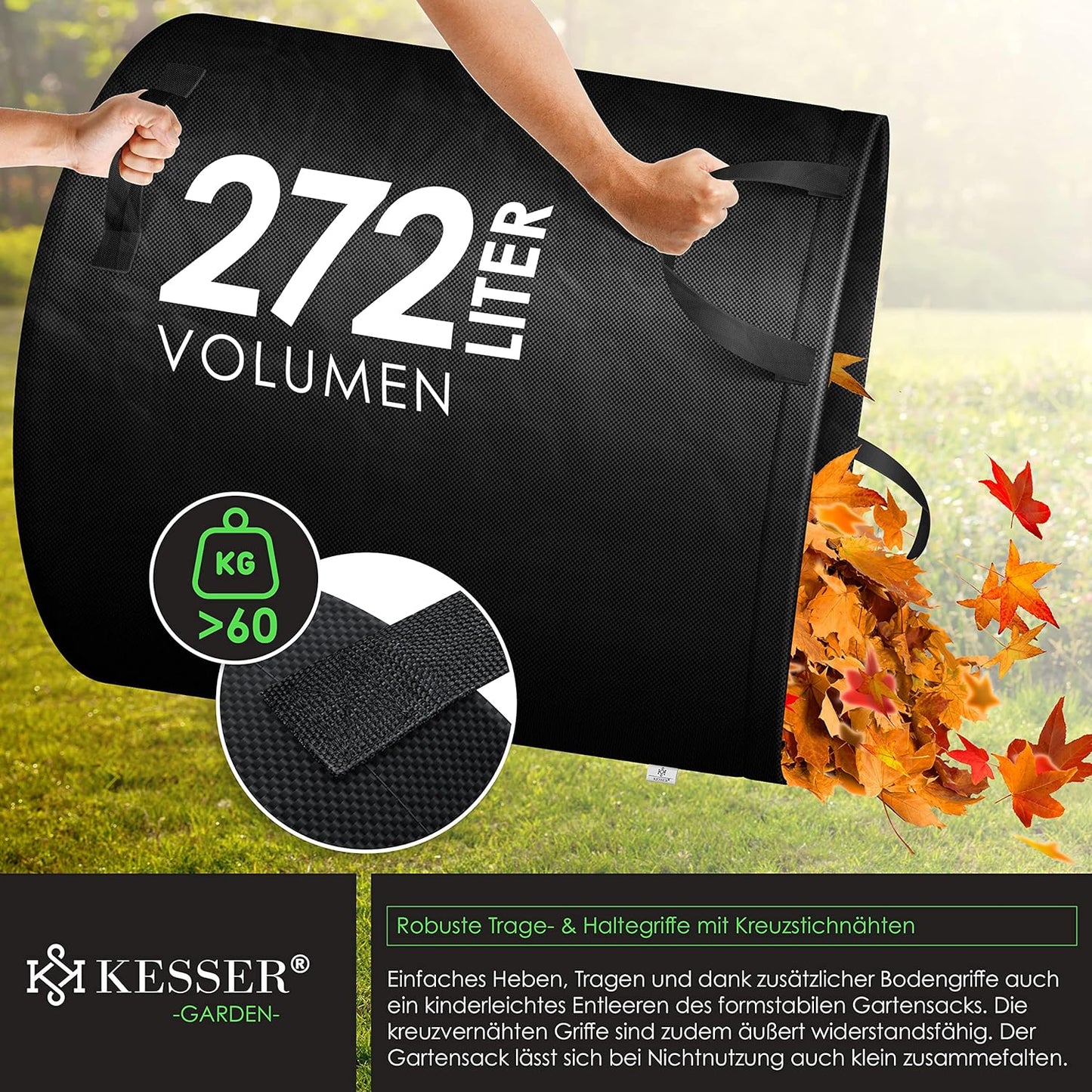 3er-Set Gartensack mit Handschuhen, 272 l (3er Pack) Schwarz