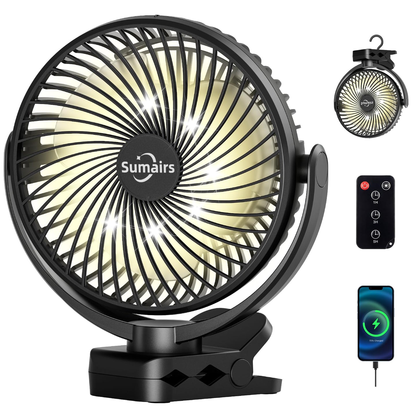 Campingventilator mit LED-Licht und Powerbank-Funktion, 20cm
