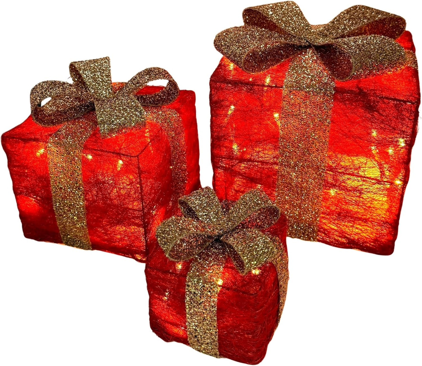 3er-Set LED-Geschenkboxen mit Timer, Rot-gold