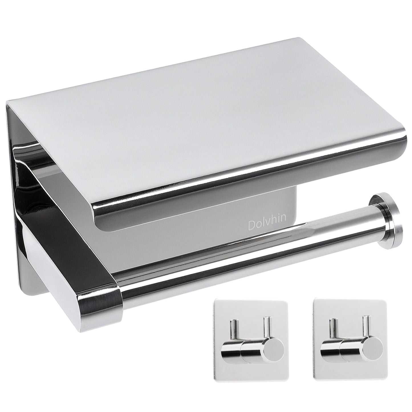 Selbstklebender Klopapierhalter mit Ablage, Chrome