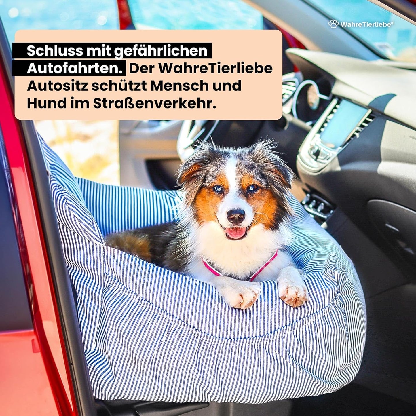 Hunde Autositz mit Sicherheitsgurt, waschbar, L Braun