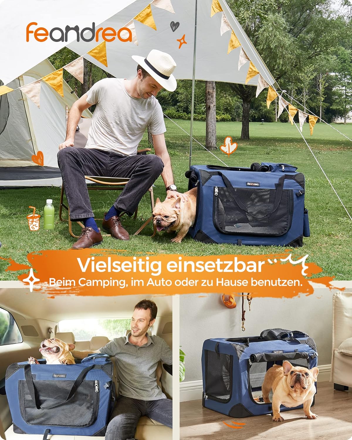 Faltbare Hundetransportbox PDC60Z, L 60 x B 42 x H 42 cm