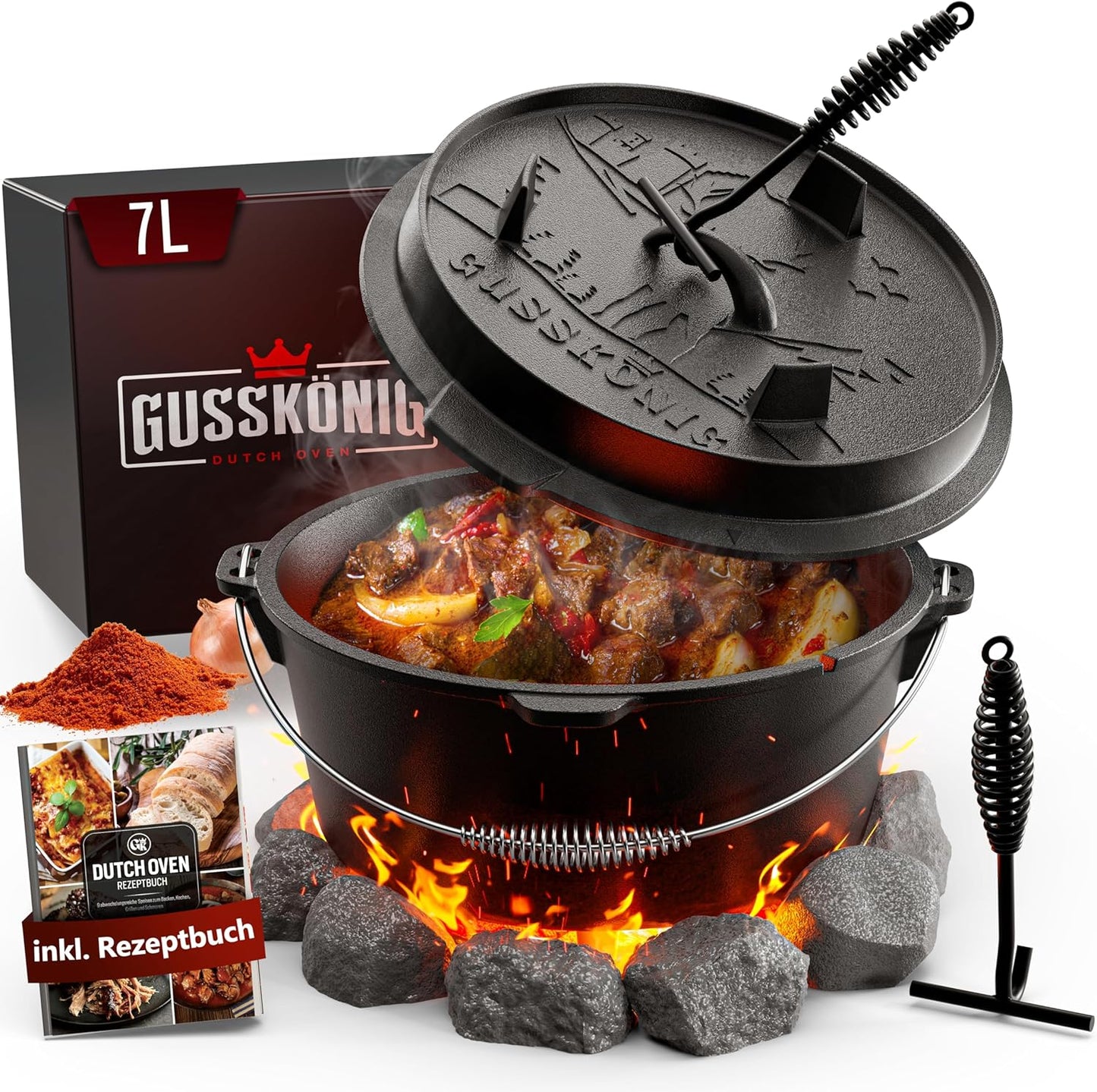 Dutch Oven Set mit Deckelheber (7 Liter), 7 Liter