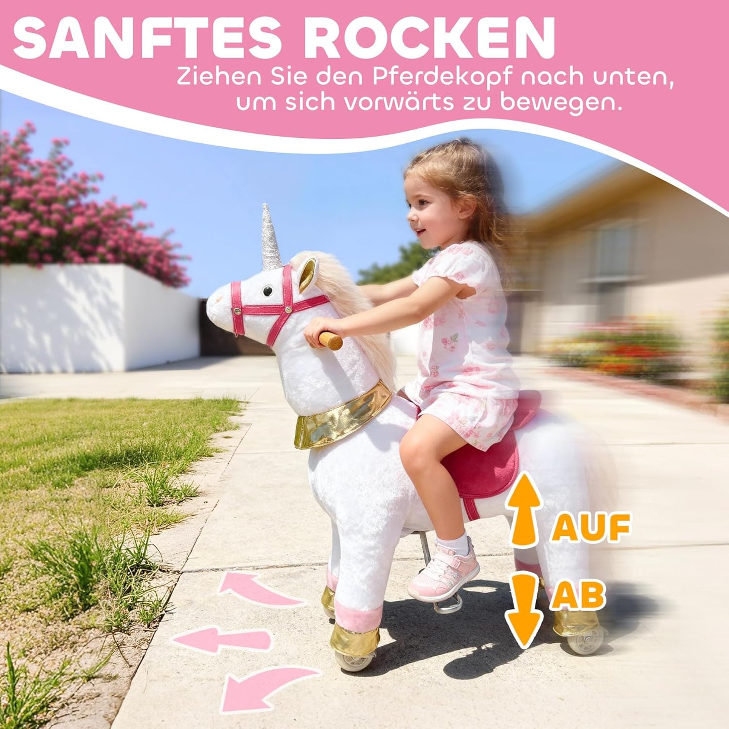 Reitpferd auf Rollen im Einhorn-Design für Kinder