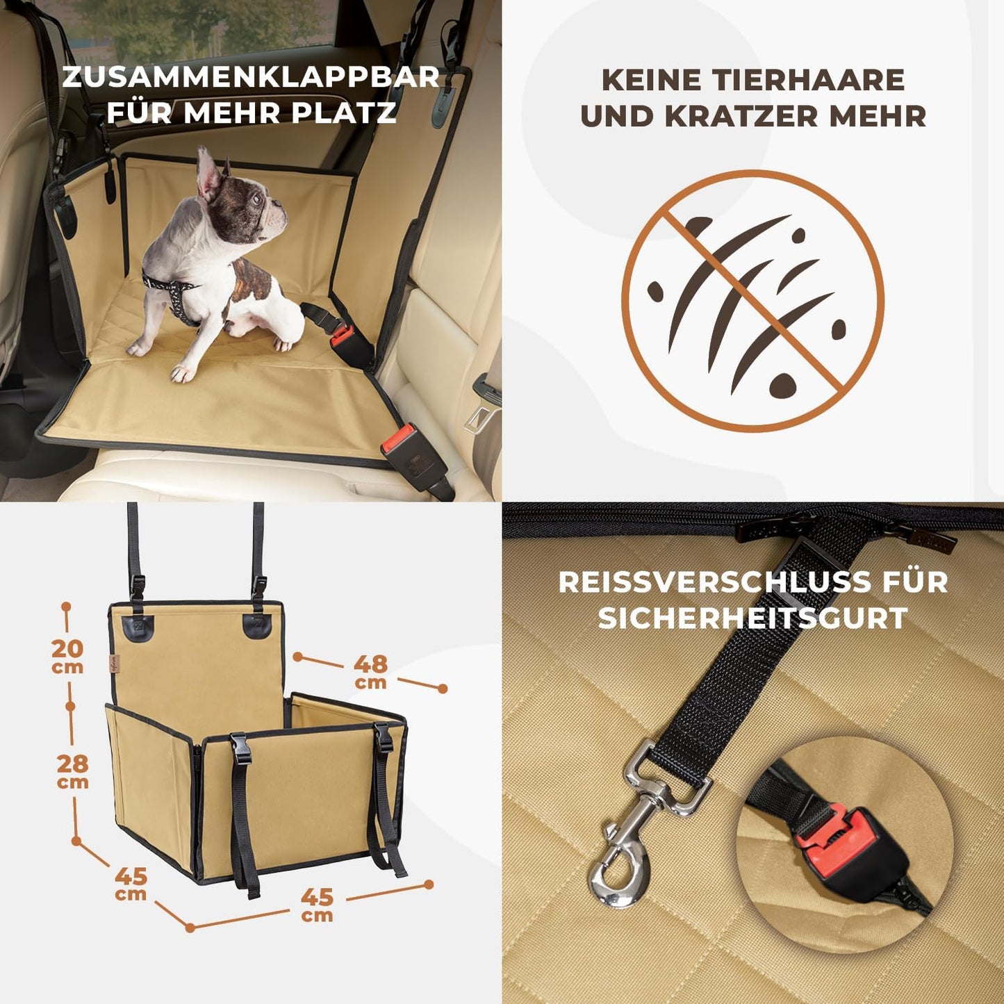 Wasserdichter Hundeautositz, S / Beige