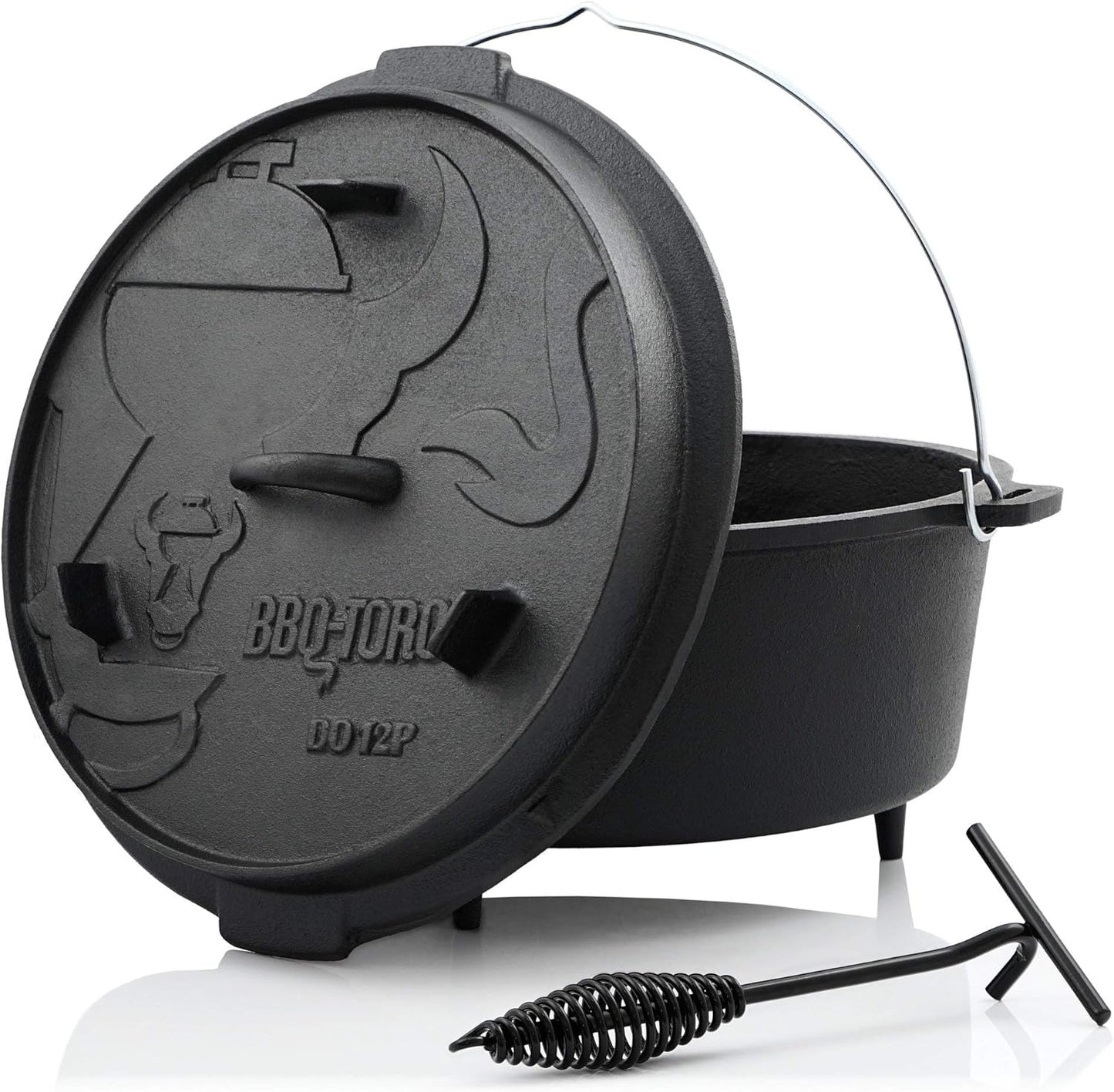 Dutch Oven, DO12P, mit Deckelheber und Standfüssen, eingebrannt, 13,6 Liter (DO12P) Topf mit Füsse