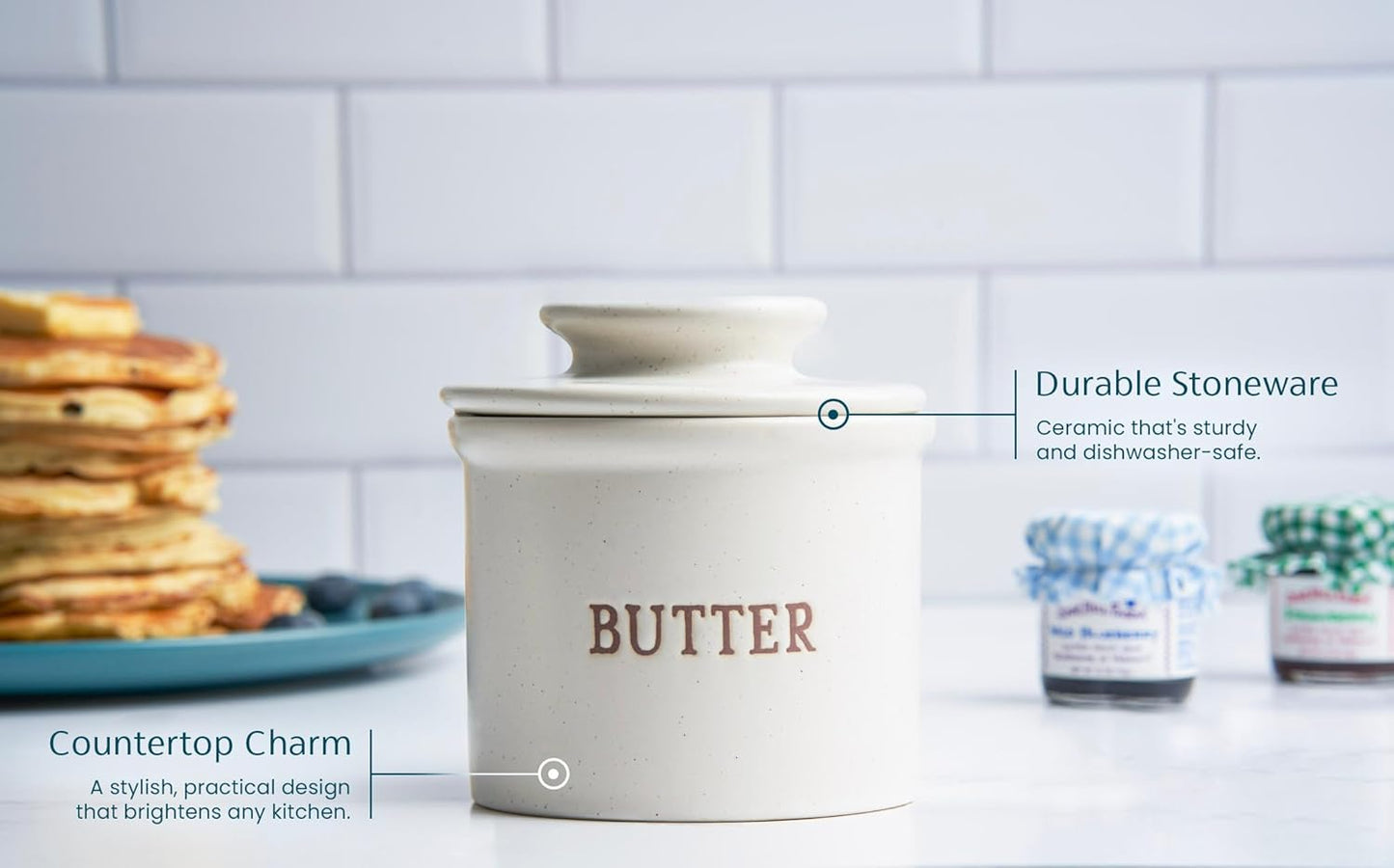 Keramik-Butterbehälter mit Deckel, Matte Oatmeal