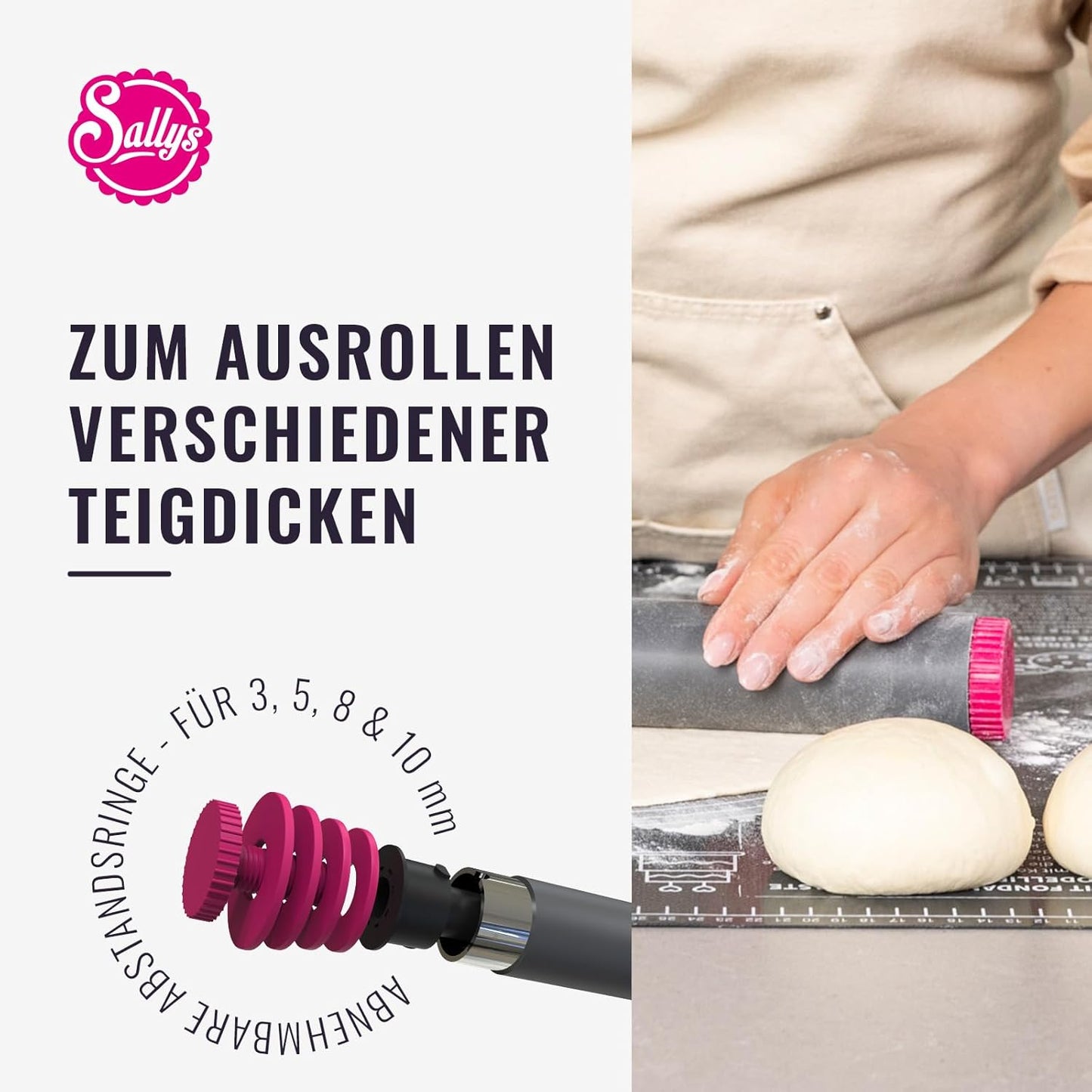 Ausrollstab mit Abstandsringen, 30 cm