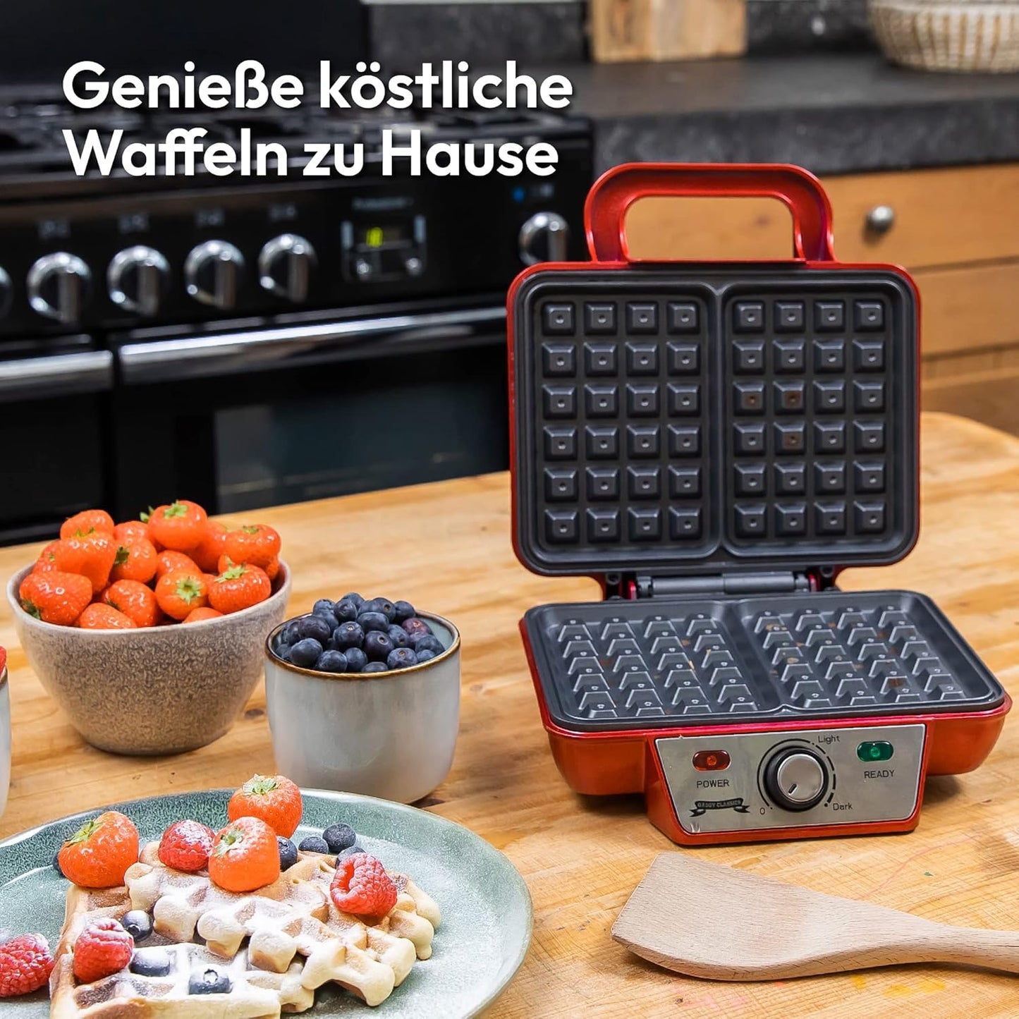 Belgisches Waffeleisen mit verstellbarer Temperatur, Rot