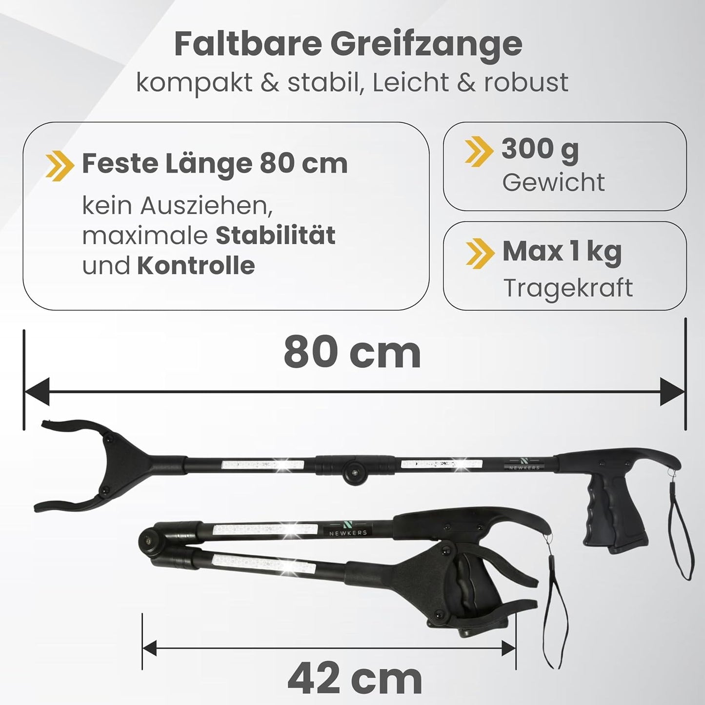 Faltbare Greifzange mit 360° Drehkopf und Magnet, Schwarz Schwarz