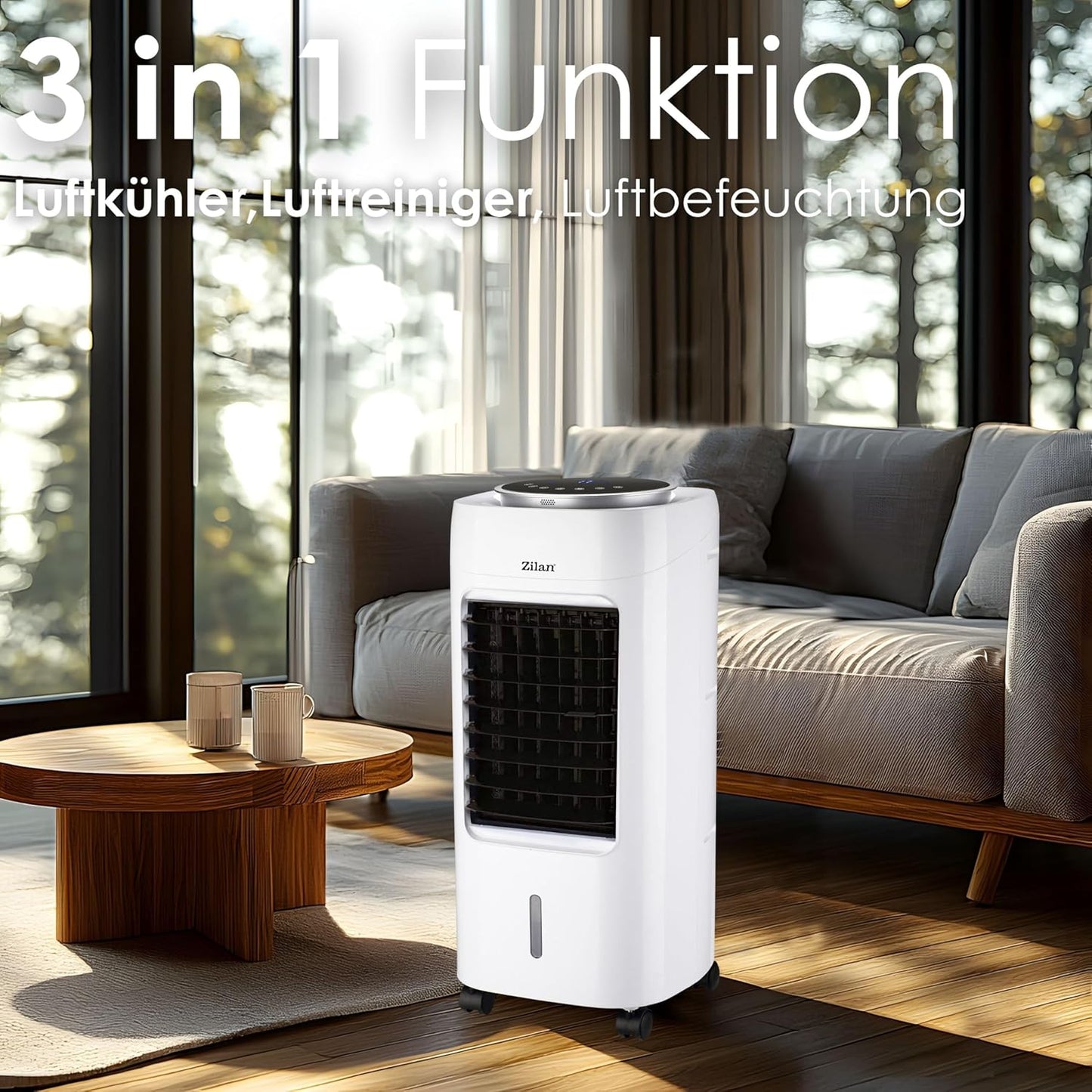 3in1 Standventilator mit Wasserkühlung und Timer