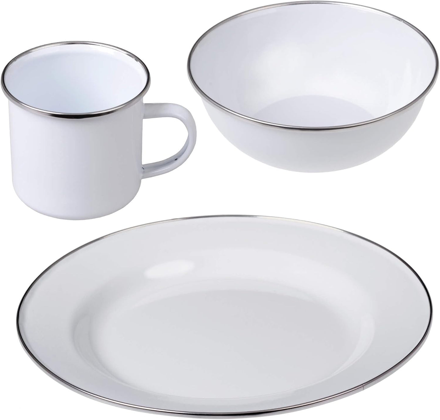 3-teiliges Camping-Geschirr-Set für Outdoor, Weiss 3-teilig, 1 Person