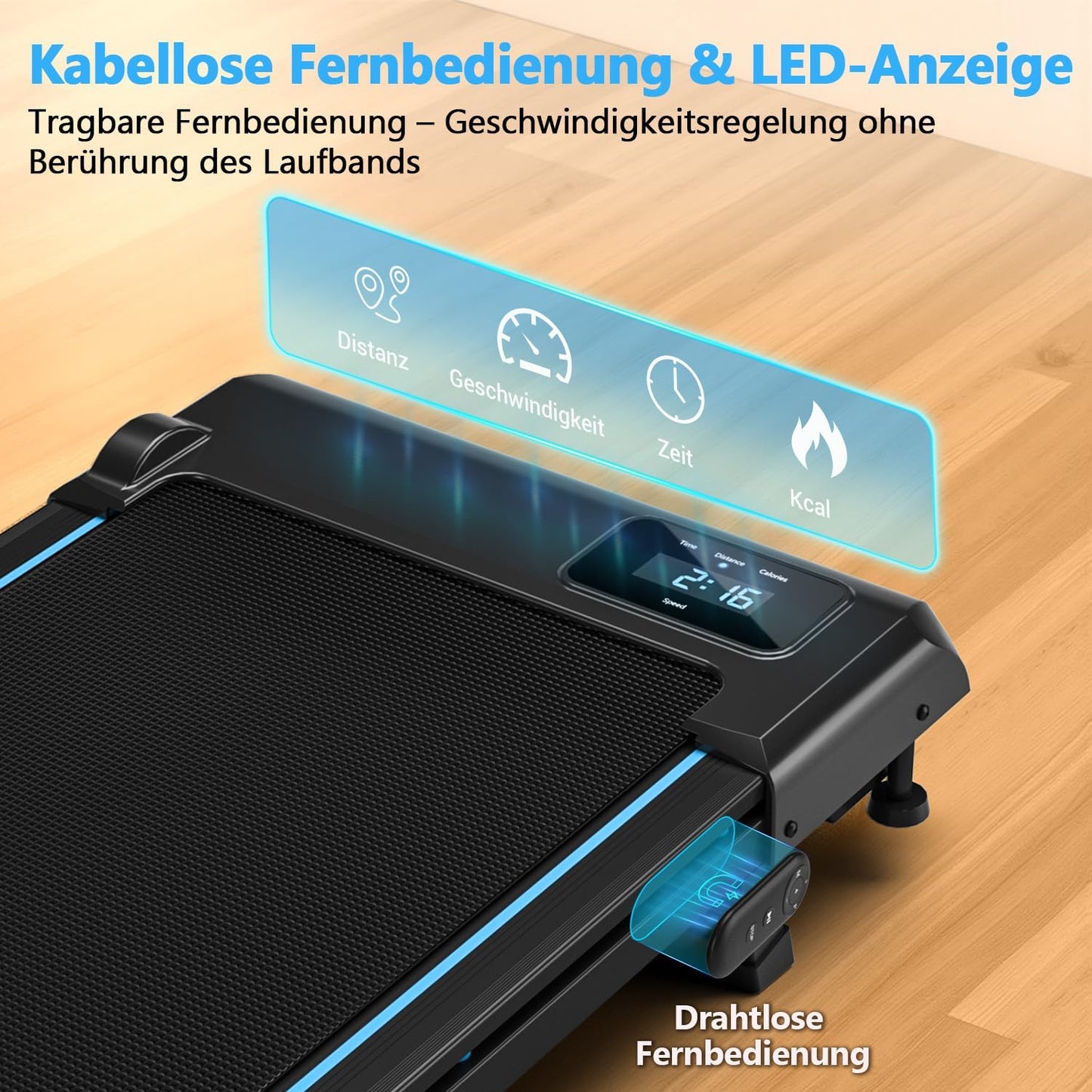 Walking Pad mit Fernbedienung und LED-Anzeige, Schwarz+Blau