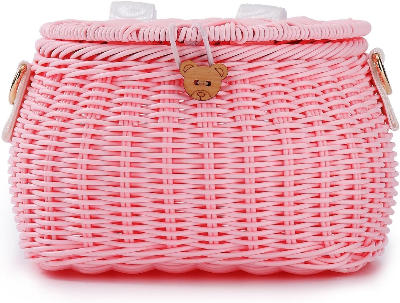 Abnehmbarer Kinderfahrradkorb, Rattan-Design, Rosa